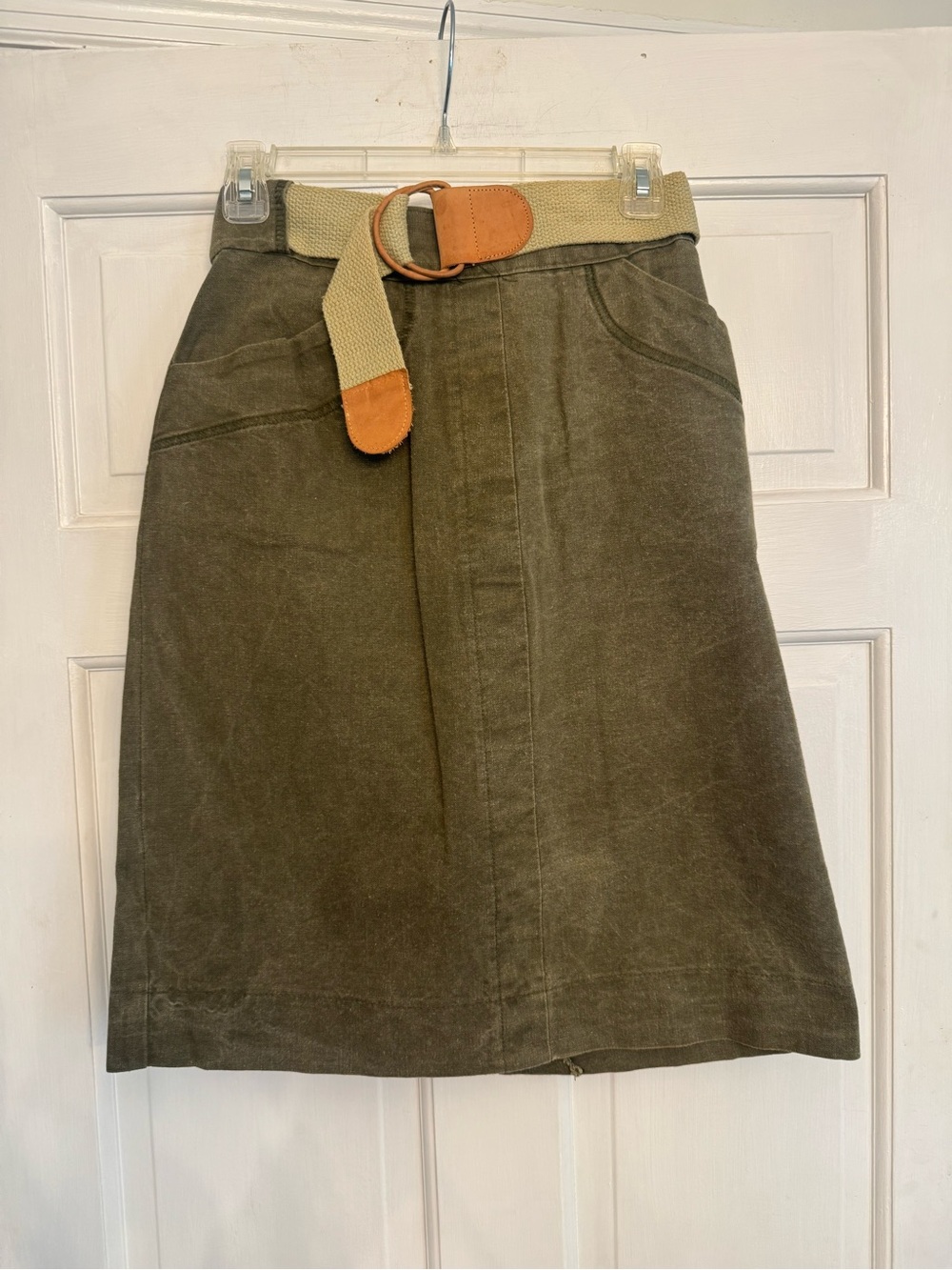Vintage Olive A-Line Skirt with Beige Belt